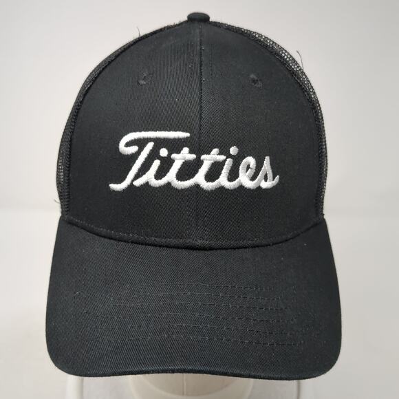 Titties Snapback Trucker Hat Black One Size Adjustable Mesh Back Spencer's - Picture 2 of 10